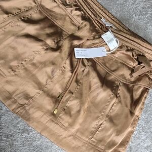 Satin Drawstring Mini Skirt in Mocha